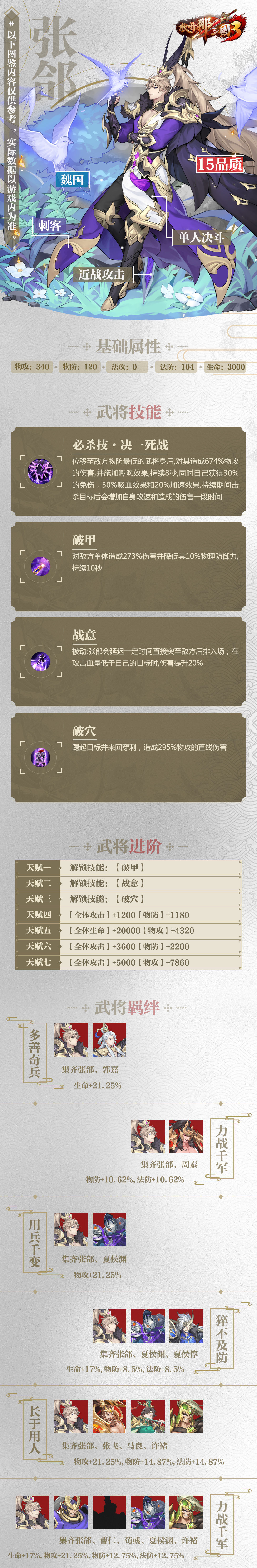 《放开那三国3》张郃属性技能羁绊图鉴
