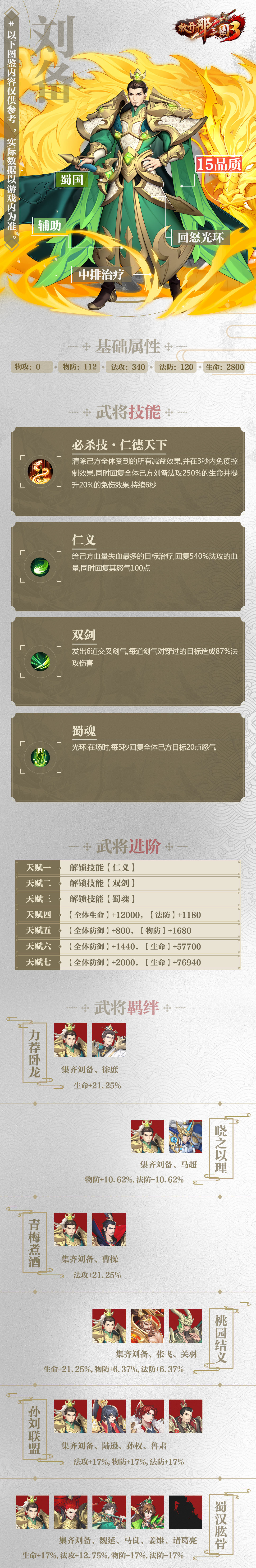 《放开那三国3》刘备属性技能羁绊图鉴