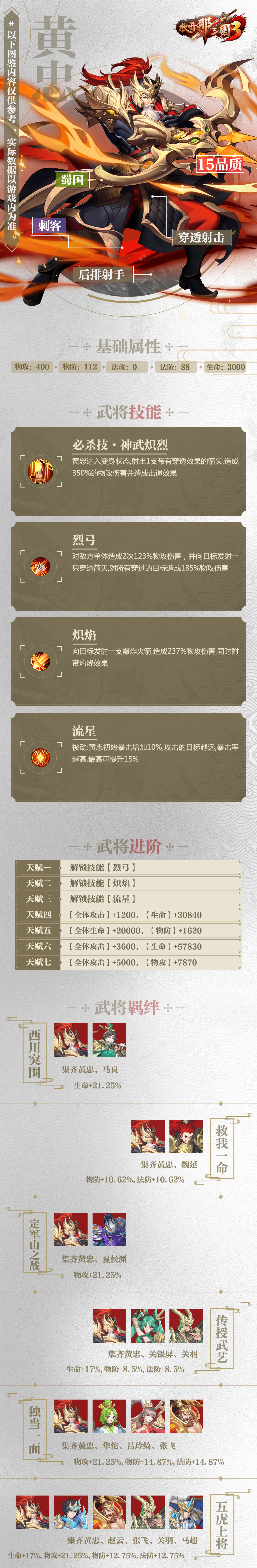 《放开那三国3》黄忠属性技能羁绊图鉴