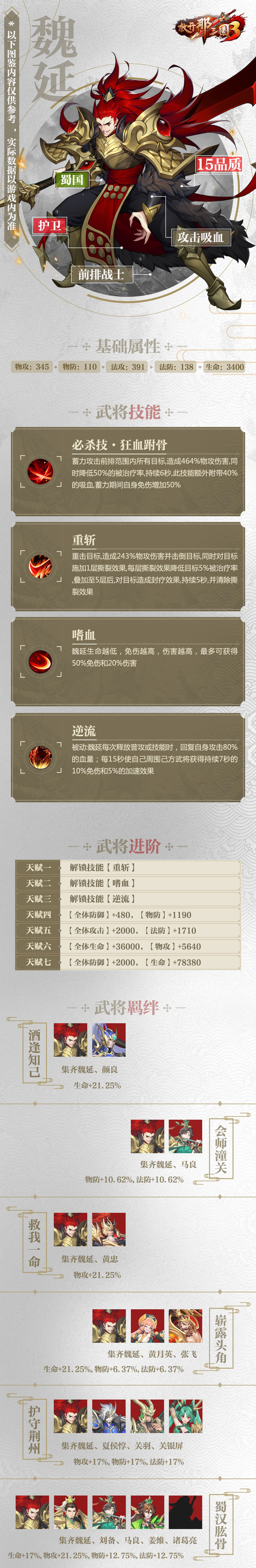 《放开那三国3》魏延属性技能羁绊图鉴