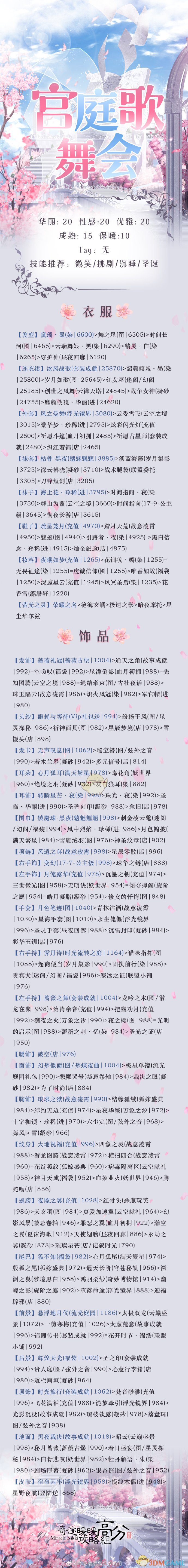 《奇迹暖暖》竞技场宫廷歌舞会高分搭配攻略