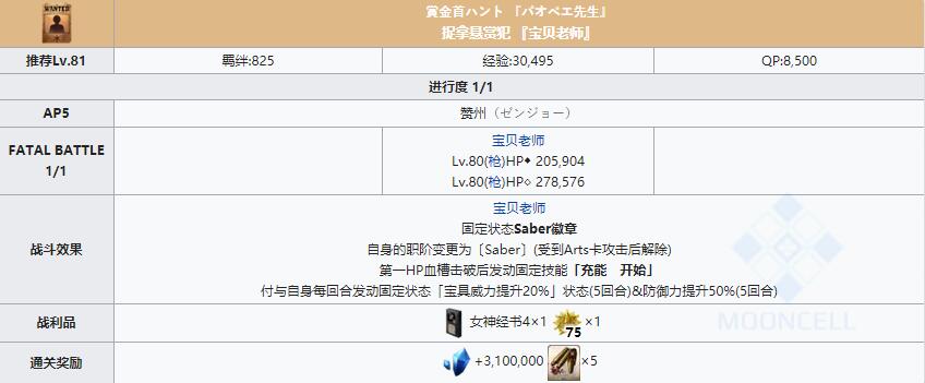 《FGO》星战二期国服悬赏犯『宝贝老师』关卡配置