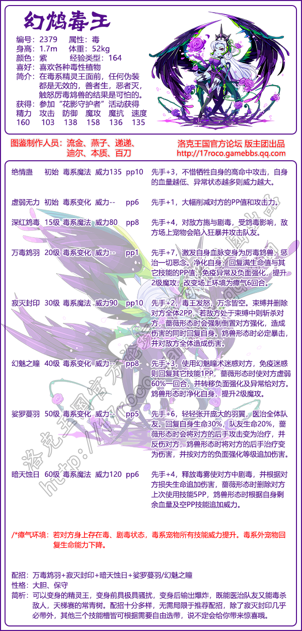 《洛克王国》幻鸩毒王技能属性图鉴