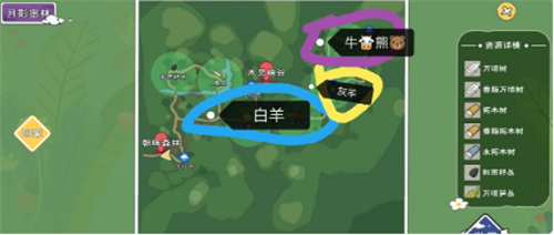 《小森生活》月影森林资源分布图