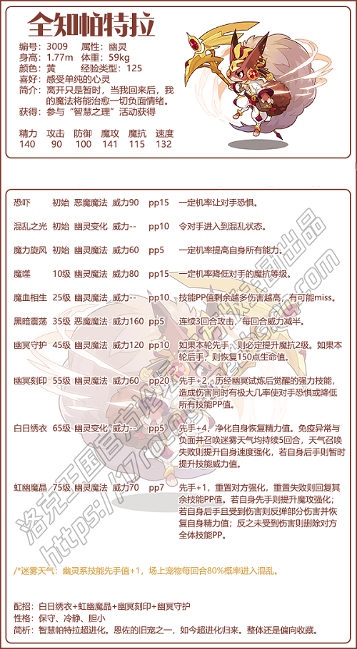 《洛克王国》全知帕特拉技能表图鉴