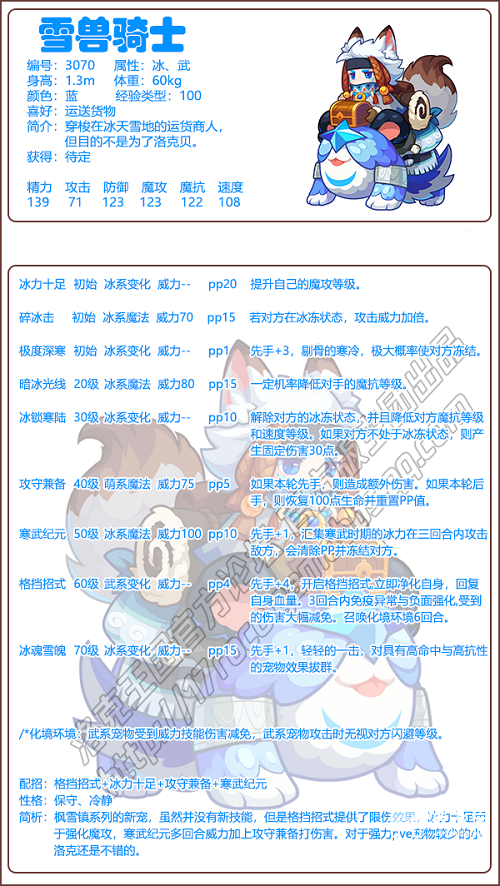 《洛克王国》雪兽骑士性格推荐